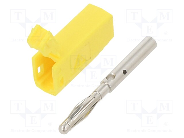 Plug; 2mm banana; 10A; 30VAC; 60VDC; yellow; nickel plated; 0.5mm2