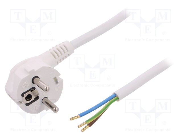 Cable; SCHUKO plug,CEE 7/7 (E/F) plug angled,wires; 1.8m; white