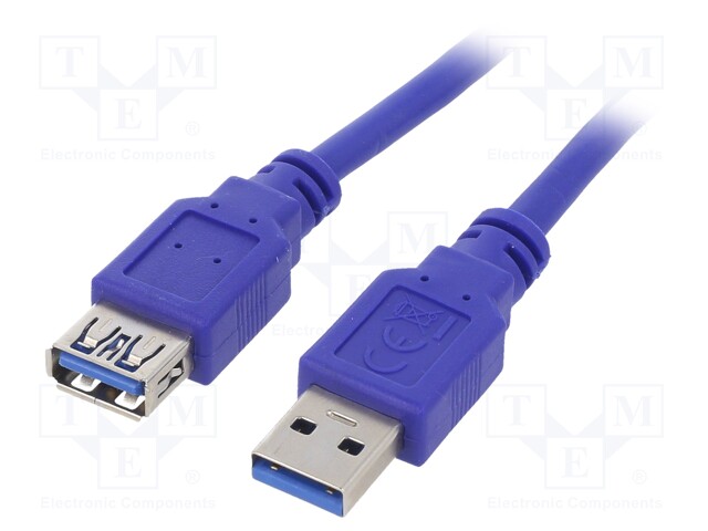 Cable; USB 3.0; USB A socket,USB A plug; 3m; blue