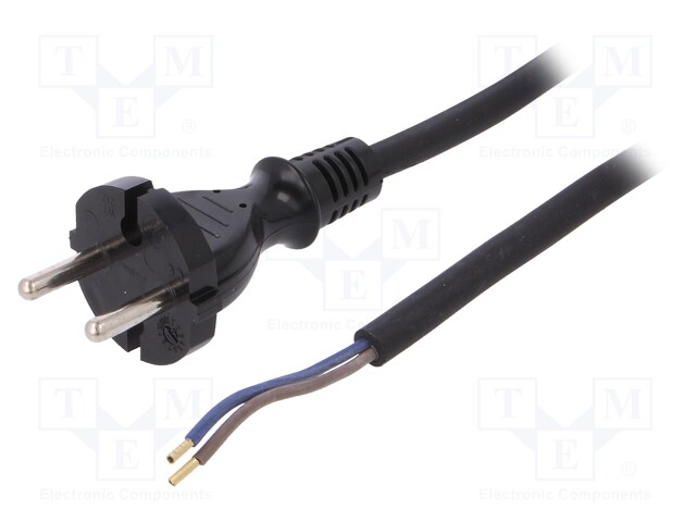 Cable; CEE 7/17 (C) plug,wires; 4.5m; black; rubber; 2x1mm2; 16A