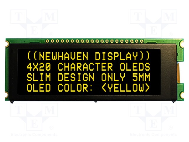 Display: OLED; alphanumeric; 20x4; Dim: 92x31.5x6.5mm; yellow