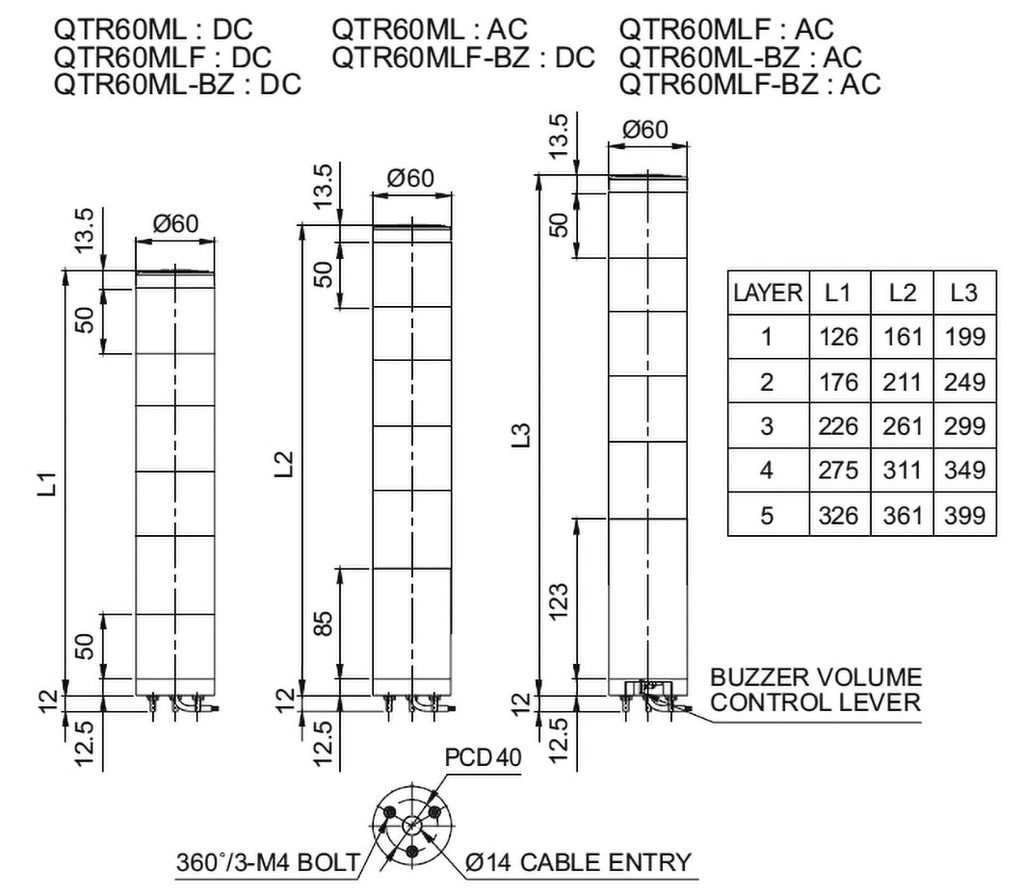 Signaller: signalling column; continuous light; Usup: 24VDC; LED