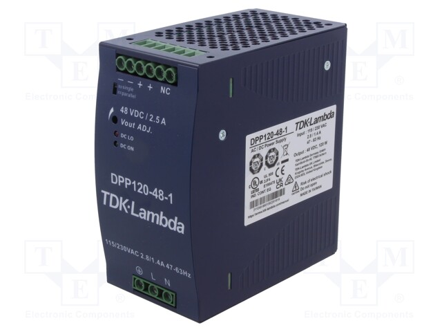 Power supply: switched-mode; for DIN rail; 120W; 48VDC; 2.5A; 87%