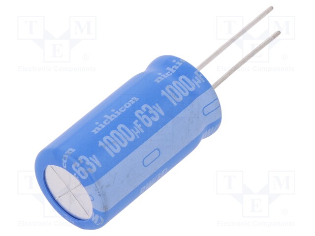 Capacitor: electrolytic; THT; 1000uF; 63VDC; Ø16x31.5mm; ±20%