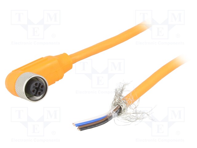 Connection lead; M12; PIN: 4; angled; 2m; plug; 240VAC; 4A; -25÷80°C