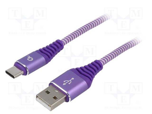 Cable; USB 2.0; USB A plug,USB C plug; gold-plated; 1m; violet