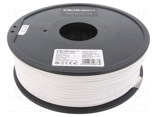 Filament: ABS PRO; 1.75mm; cool white; 220÷260°C; 1kg