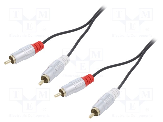 Cable; RCA plug x2,both sides; 1m; Plating: gold-plated; black