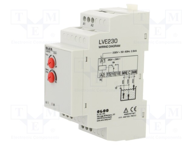 Module: level monitoring relay; conductive fluid level; 230VAC