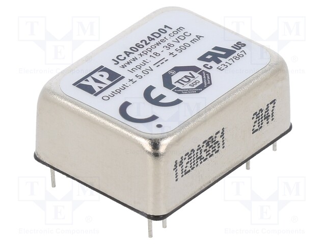 Isolated Board Mount DC/DC Converter, 2:1 Input, ITE, 2 Output, 6 W, 5 V, 500 mA, -5 V