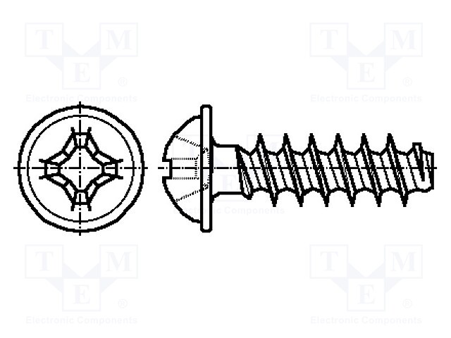 Screw; for plastic; 4x10; Head: button; Phillips; steel; zinc