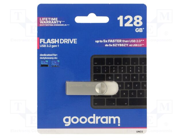 Pendrive; USB 3.2; 128GB; R: 60MB/s; W: 20MB/s; silver; USB A