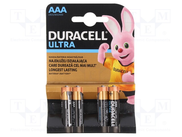 Battery: alkaline; 1.5V; AAA,R3; ULTRA; Batt.no: 4; Ø10.5x44.5mm