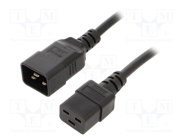 Cable; 3x1.5mm2; IEC C19 female,IEC C20 male; PVC; 1m; black; 16A