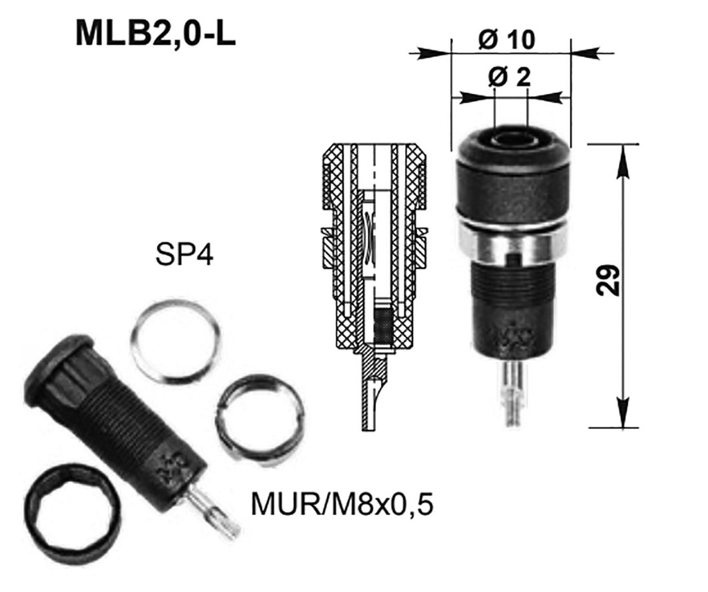 Socket; 2mm banana; Overall len: 29mm; blue; Mounting: soldered