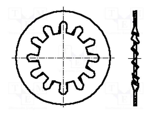 Washer; internally serrated; M3; D=6mm; h=0.4mm; spring steel