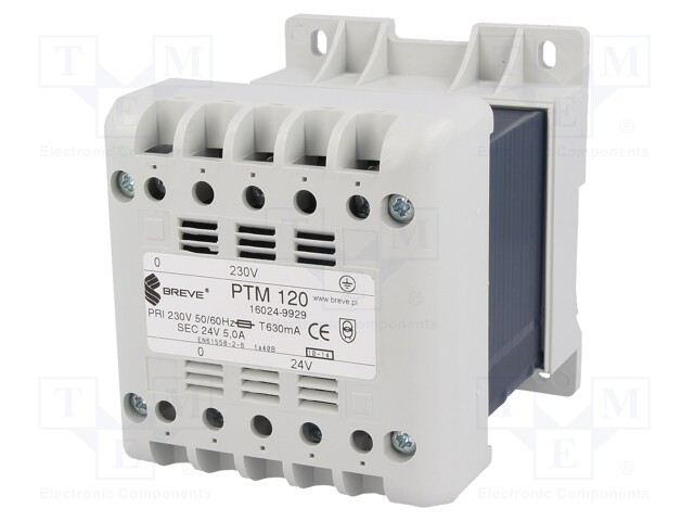 Transformer: mains; 120VA; 230VAC; 24V; Leads: terminal block; IP21