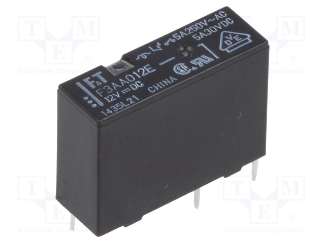 Relay: electromagnetic; SPST-NO; Ucoil: 12VDC; 5A/250VAC; 5A/30VDC