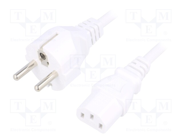 Cable; CEE 7/7 (E/F) plug,IEC C13 female; 1.5m; white; PVC; 16A