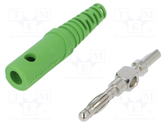 Plug; 4mm banana; 32A; 60VDC; green; with transversal socket