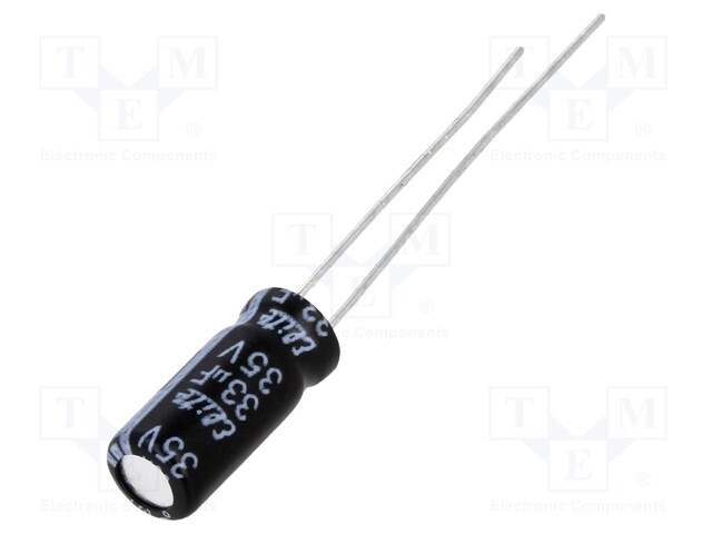 Capacitor: electrolytic; THT; 33uF; 35VDC; Ø5x11mm; Pitch: 2mm; ±20%