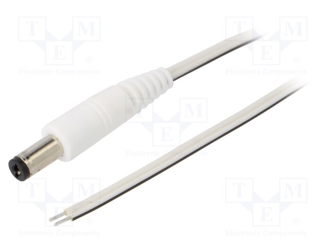 Cable; wires,DC 5,5/2,1 plug; straight; 0.35mm2; white; 0.5m