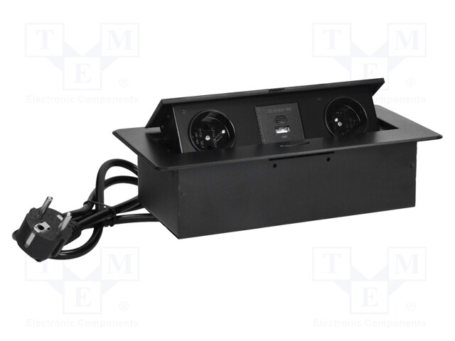 Plug socket strip: furniture; IP20; 3680W; black; 230VAC