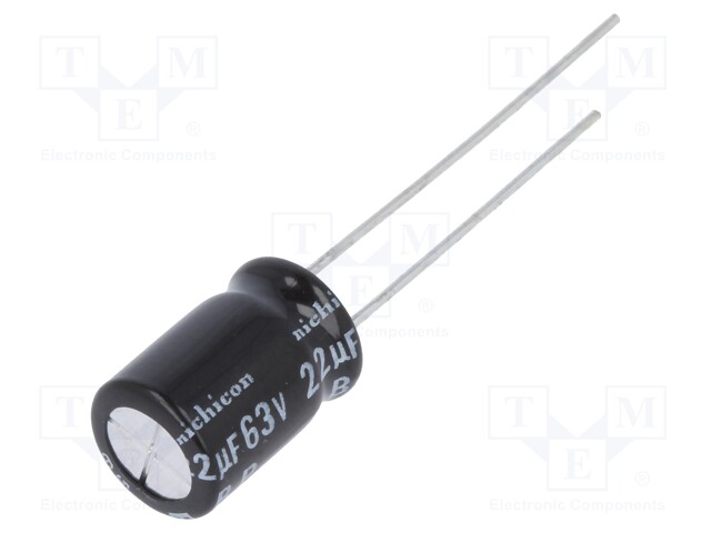 Capacitor: electrolytic; bipolar; THT; 22uF; 63VDC; Ø8x11.5mm; ±20%