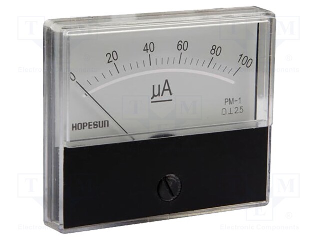 Ammeter; analogue; on panel; I AC: 0÷100uA; Class: 2,5; 70x60mm