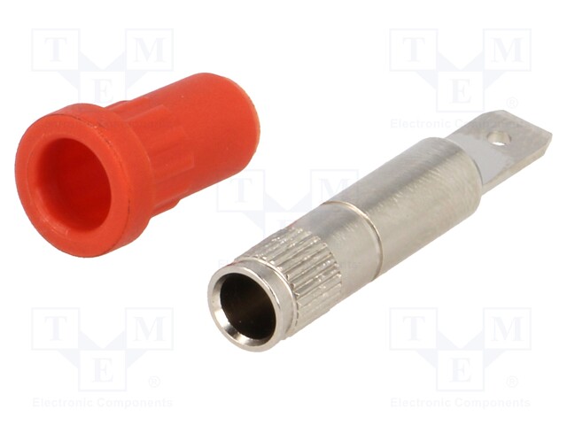 Socket; 4mm banana; 24A; 70VDC; red; nickel plated; on panel; 4mΩ