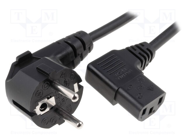 Cable; CEE 7/7 (E/F) plug angled,IEC C13 female 90°; 2.5m; PVC