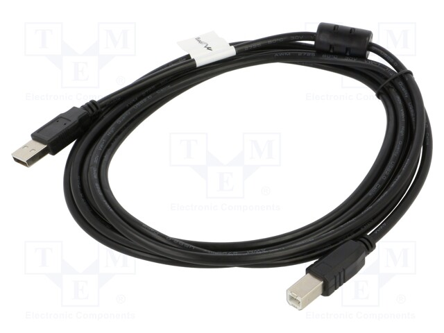 Cable; USB 2.0; USB A plug,USB B plug; gold-plated; 3m; black