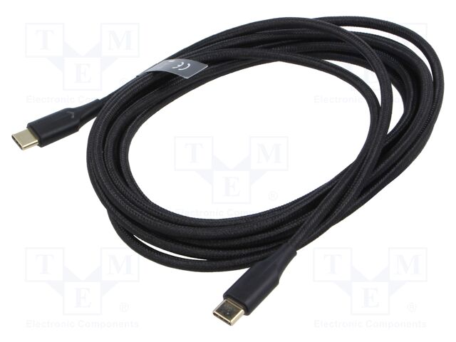 Cable; USB C plug,both sides; nickel plated; 3m; black; 60W; 3A