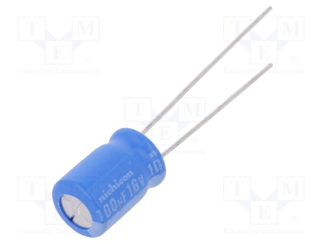 Capacitor: electrolytic; THT; 100uF; 16VDC; Ø8x11.5mm; Pitch: 3.5mm