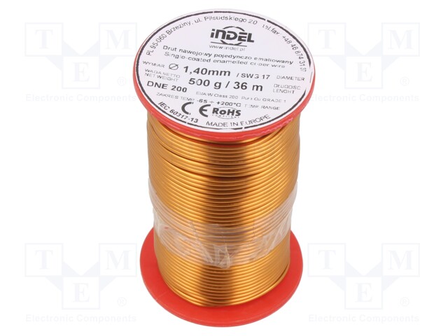 Coil wire; single coated enamelled; 1.4mm; 500g; -65÷200°C