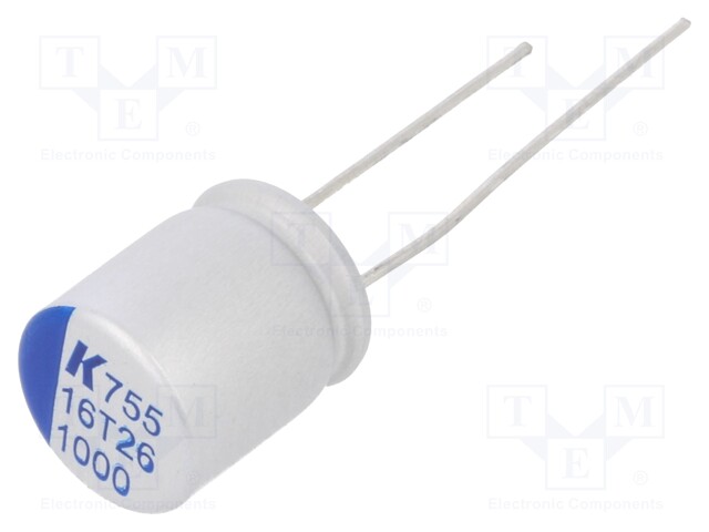 Polymer Aluminium Electrolytic Capacitor, 1000 µF, 16 V, Radial Leaded, A755 Series, 0.012 ohm