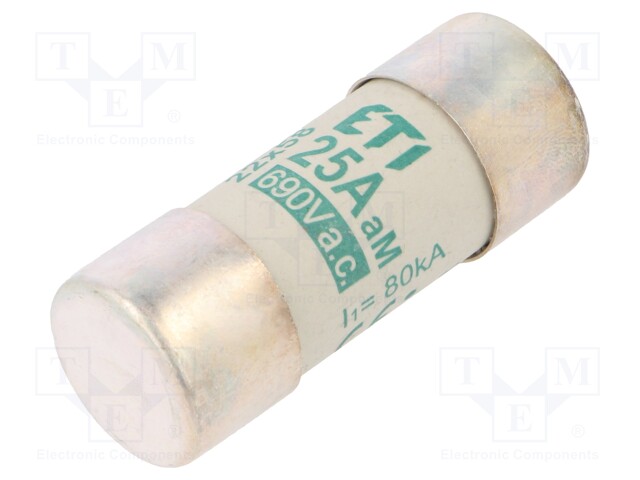 Fuse: fuse; aM; 25A; 690VAC; cylindrical,industrial; 22x58mm