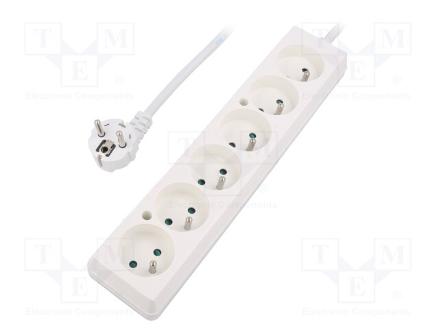 Extension lead; Schuko; Sockets: 6; white; 3x1,5mm2; 10m; 16A