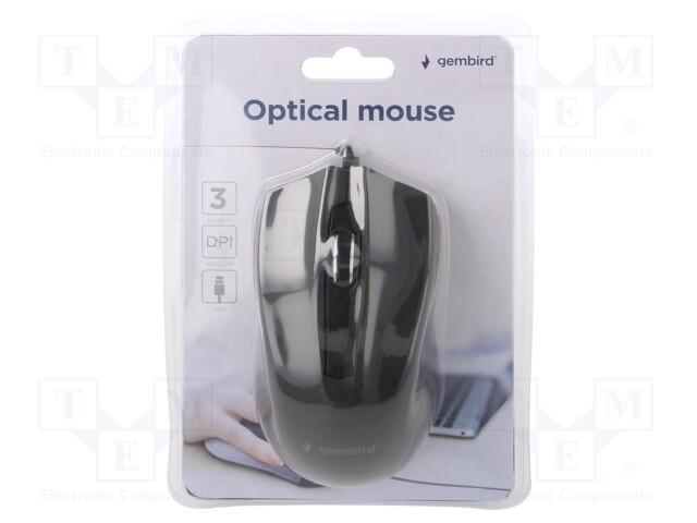 Optical mouse; black; USB A; wired; No.of butt: 3; 1.35m