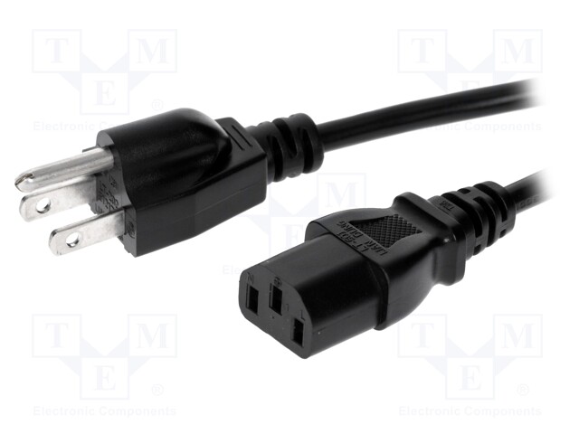 Cable; NEMA 5-15 (B) plug,IEC C13 female; 5m; black; PVC; 3x18AWG