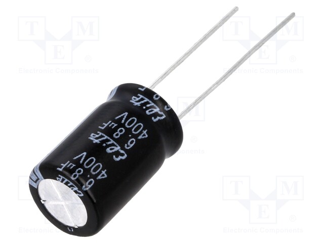 Capacitor: electrolytic; THT; 6.8uF; 400VDC; Ø10x16mm; Pitch: 5mm