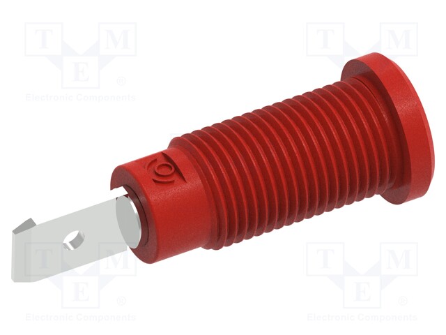 Socket; 2mm banana; 10A; 600V; 29.2mm; red; on panel,screw