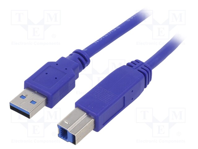 Cable; USB 3.0; USB A plug,USB B plug; gold-plated; 1.8m; blue