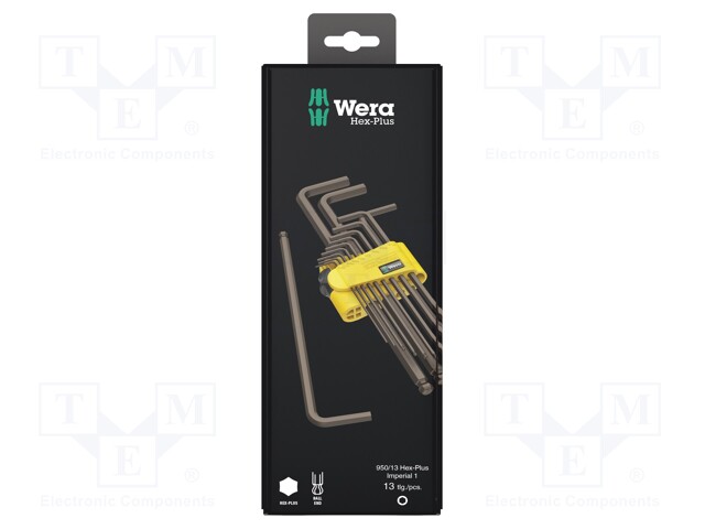 Wrenches set; inch,Hex-Plus hexagon keys,spherical; Pcs: 13