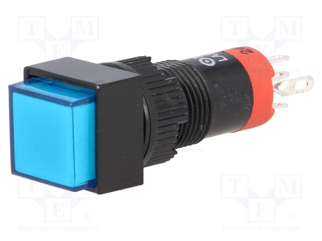 Switch: push-button; Pos: 2; SPDT; 0.5A/250VAC; 1A/24VDC; blue; blue