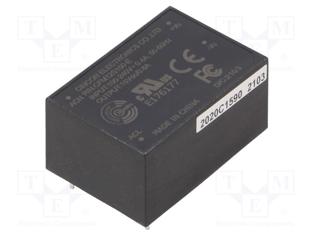 Converter: AC/DC; 12W; Uout: 15VDC; Iout: 800mA; 85%; Mounting: PCB