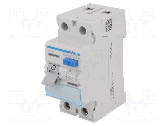 RCD breaker; Inom: 40A; Ires: 30mA; Max surge current: 250A; 400V