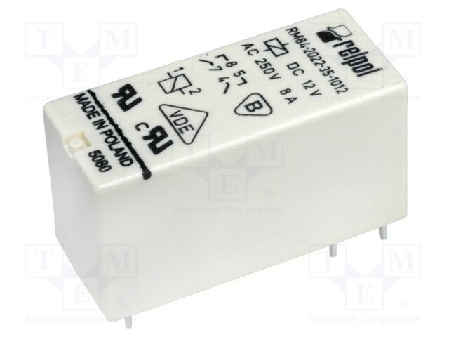 Relay: electromagnetic; DPST-NO; Ucoil: 12VDC; 8A/250VAC; 8A/24VDC
