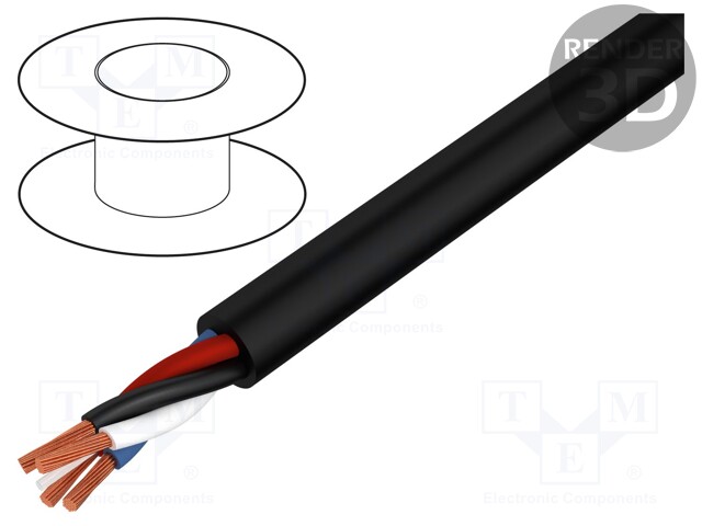 Wire: loudspeaker cable; 4x2,5mm2; stranded; Cu; black; PVC; Ø8.8mm