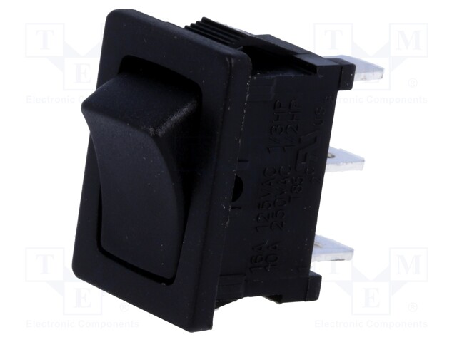 ROCKER; SPDT; Pos: 2; ON-ON; 10A/250VAC; black; none; 50mΩ; UL94V-2